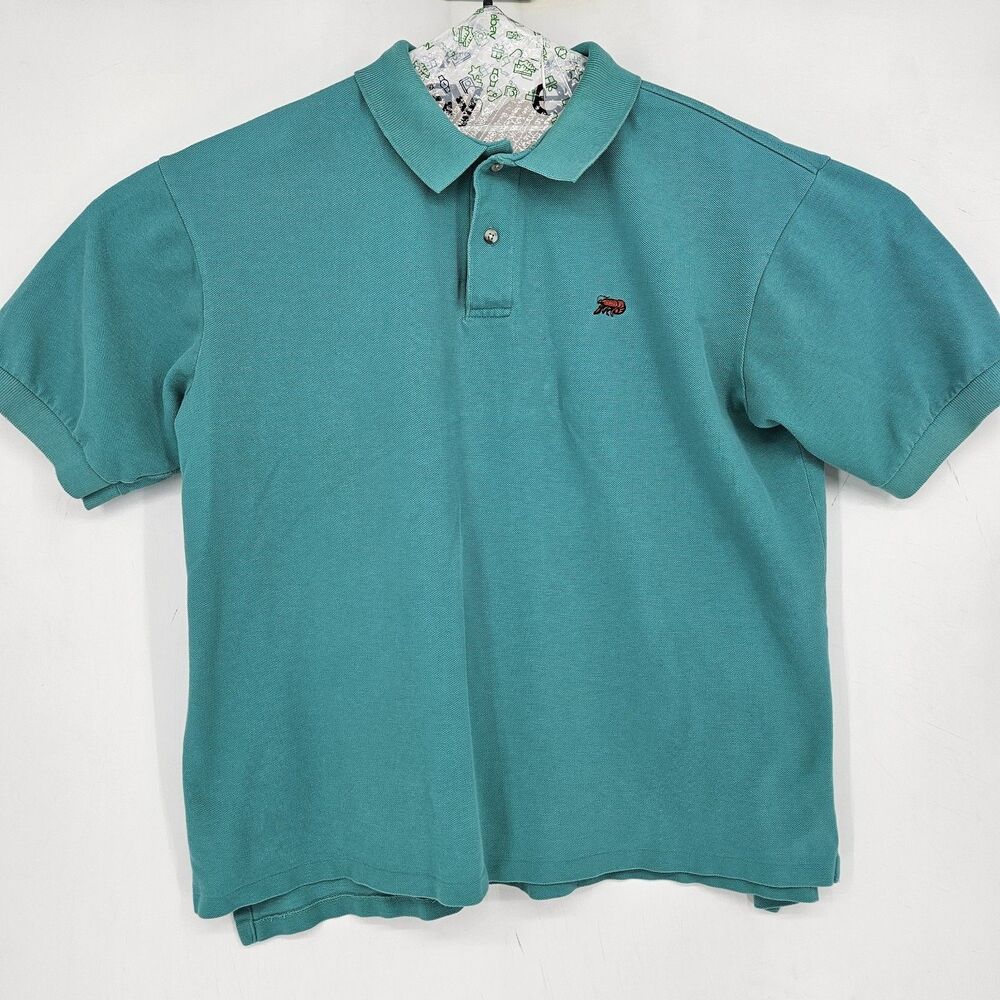 Perlis Shirt Mens Large Polo Short Sleeve Green Teal‎ Crawfish Logo Casual